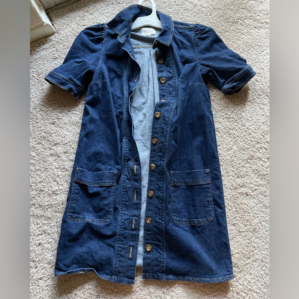 Sezane Almette Denim Button-Up Dress with Pockets